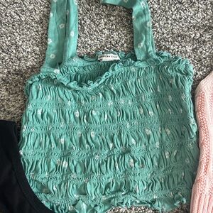 American Eagle Teal Smocked Tank Top